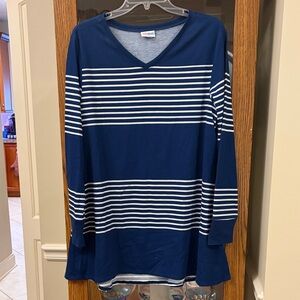 Navy and White Striped V-Neck